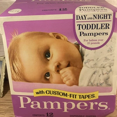 Винтажные одноразовые подгузники 1980-е Pampers для малышей размер 23 фунта ОТКРЫТАЯ КОРОБКА 11 всего - Изображение 1 из 4