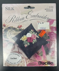 Vintage '95 Bucilla Silk Ribbon Embroidery Kit Sachet 41243 Scents of Summer - Picture 1 of 2