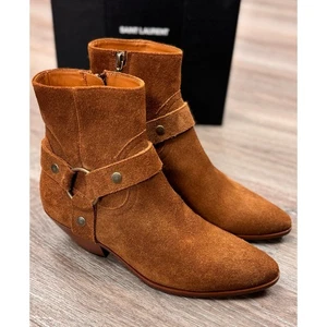 YVES SAINT LAURENT YSL Marrón Oeste Arnés Gamuza Botas Nuevas con Caja Talla 39 1/2 ¡NUEVO! - Imagen 1 de 9