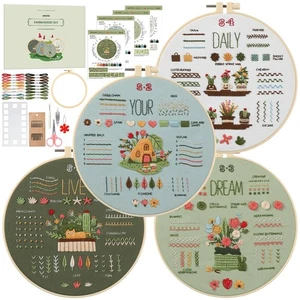 Snuvid Embroidery Kit for Adult Beginners, 4-Pack 38 Stitch Needlework Craft - Picture 1 of 8