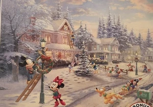 Rompecabezas Disney Thomas Kinkade Mickey y Minnie Sweetheart vacaciones de invierno 1000 piezas - Imagen 1 de 14