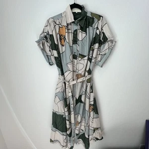 Abito lungo donna Carolina K stampa floreale con cintura oversize taglia S Lagenlook - Foto 1 di 11
