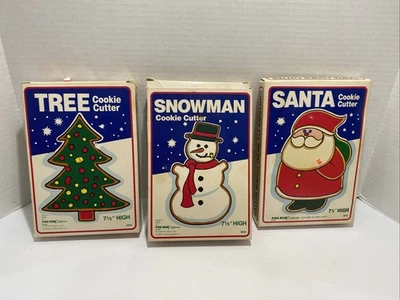 Lote de 3 cortadores de galletas de metal grandes Fox Run vintage (muñeco de nieve, Santa, árbol) 7,5" Foto 1 de 4