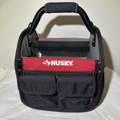 Husky 10 In. Multiple Pockets Open Top Tool Bag Black & Red Heavy Duty - Image 1 of 4
