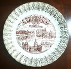 1960s Vintage Maryland State Souvenir Plate 10” Gold Scrolls Red Graphics Ribbed
