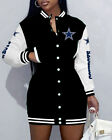 Dallas Cowboys Women's Varsity Jacket Dress Snap Button Short Dress Coat Outwear