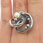 925 Sterling Silver Vintage Real Pearl Modernist Ring Size 6.75