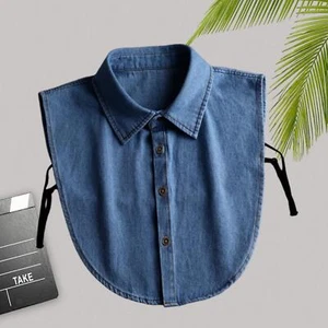 Fake Collar, Denim Blue Half Top, Blouse Half Shirt Decorative Underneath - Picture 1 of 7