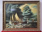 Large Maritime Wool Work Tapestry Masterpiece Of Sailing Ships Upon Stormy Sea