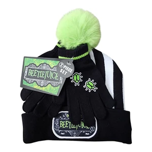 Youth Winter Hat Gloves Set Beetlejuice Boys Nickelodeon 2024 NEW - Picture 1 of 7