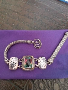Bali 925 Silver Mosaic Ammolite Bar Bracelet with 18K Gold Accent-7'' to 8'' - Picture 1 of 5