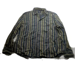 H by Hilfiger Shirt Men Size 2XL Stripe Heavyweight Made in Italy Blue Tan Vtg - Picture 1 of 7