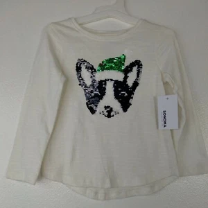 Sonoma T-shirt Girl's Size 4 Sequin Frenchie Dog in Santa Hat Kids Top - Picture 1 of 8