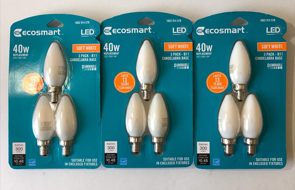EcoSmart 40-Watt Equivalent B11 Candle Dimmable Energy Star Frosted Glass Lot 3 - Image 1 of 2