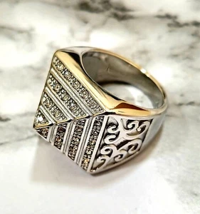 Heavy Egyptian Pyramid Ring Simulated Diamonds 925 Sterling Silver Layered - Picture 1 of 6