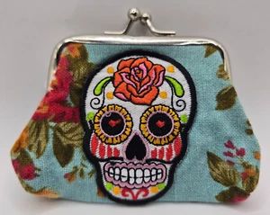 Portamonete con fibbia floreale e teschio - Pouch Kiss-Lock cambio portafoglio - Foto 1 di 4