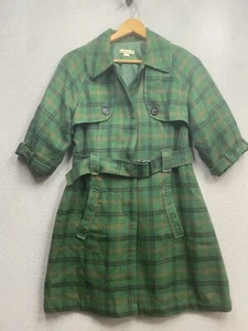 Giacca vintage Forever donna verde a quadri taglia grande con cintura ha tasche maniche a 3/4 - Foto 1 di 6