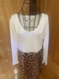 LADIES LEOPARD PRINT STRETCH DRESS RUSHED SIDES LONG SLEEVES SO COMY SIZE M - Picture 1 of 8