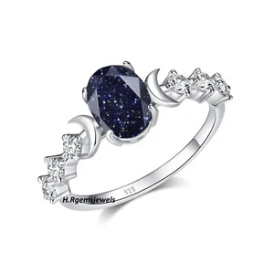 Dainty Sandstone Ring Oval Blue Sandstone Engagement Ring Sterling Silver Ring - Picture 1 of 3