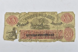 Vintage 1861 CONFEDERATE 20 DOLLAR BILL No 2178 #07566 - Picture 1 of 7