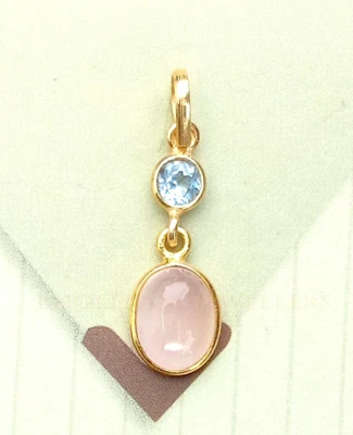 Collar con dije de cuarzo rosa y topacio azul - colgante de oro amarillo hecho a mano de 18 k Foto 1 de 4