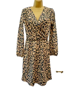 Abito M&S taglia 8 marrone cammello stampa animalier elegante casual elasticizzato jersey linea A - Foto 1 di 10