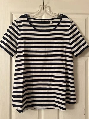 Isaac Mizrahi Live! Top cuello redondo a rayas azul marino y blanco Foto 1 de 4