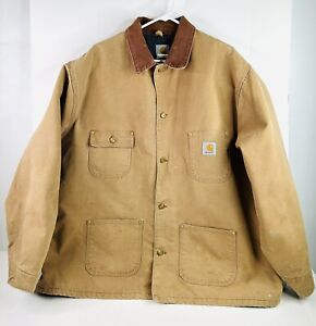 Vintage Carhartt C01 BRN Blanket Lined Chore Coat Jacket USA Made Size 54 Tall