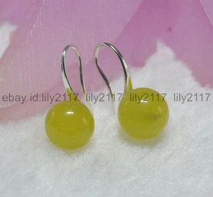 AA natural 10mm round green peridot gemstone Beads silver Hook Dangle Earrings - Picture 1 of 6
