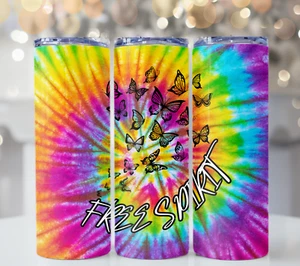 TIE DYE FREE SPIRIT BUTTERFLY TUMBLER 20 OZ - Picture 1 of 1