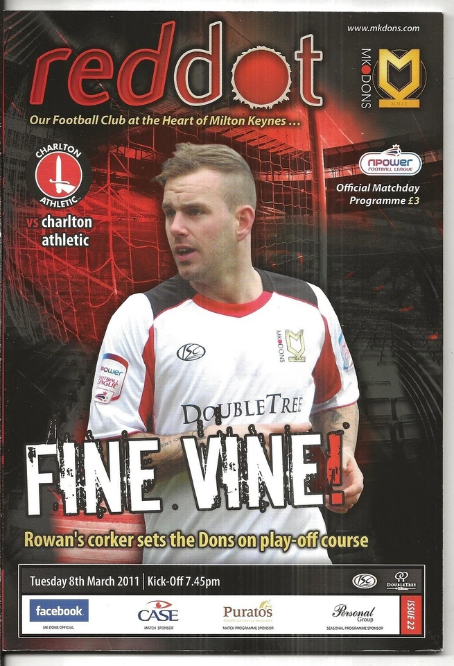 Football Programme MK DONS v CHARLTON ATHLETIC Mar 2011 - Image 1 of 1