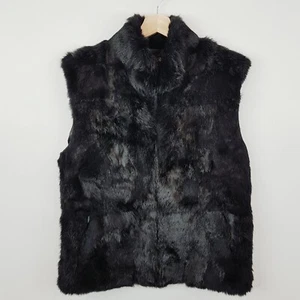 SAKS FIFTH AVENUE Womens Size M / L or 12 - 14 Black Rabbit Fur Vest Jacket - Picture 1 of 9