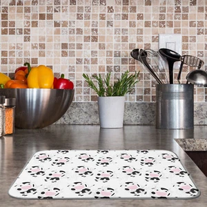 Cute Cow Dish Drying Mat, Black White Water Absorbent Dish Mat, Cow Lovers Gift - Picture 1 of 4
