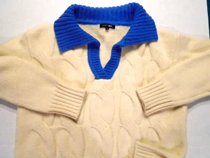 SUÉTER CABLE PUNTO GRUESO MUJER PAPERMOON EN MARFIL/CUELLO AZUL TALLA PEQUEÑA - Imagen 1 de 4