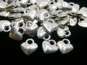 50 Herz Anhänger Charms 10x8mm Farbe silber Bettelanhänger Metall basteln #S526 - Bild 1 von 1
