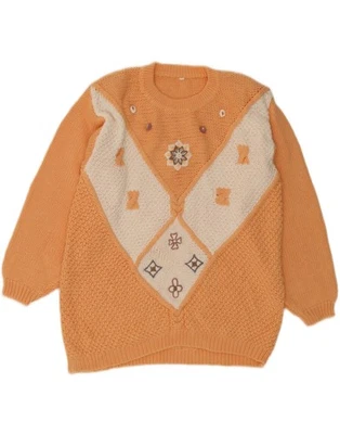 VINTAGE Womens Crew Neck Jumper Sweater UK 18 XL Orange Colourblock CM03 - Image 1 of 2