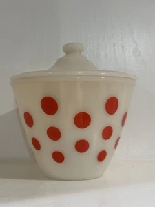 VTG Anchor Hocking Fire King Red Polka Dot Pattern Grease Jar Glass Bowl W/ Lid - Picture 1 of 8