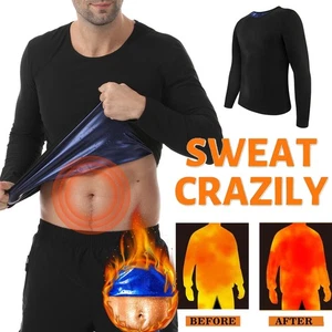 Sauna Shirt for Men Sweat Suit Hot long Sleeve Compression T-Shirt Weight Loss - Picture 1 of 21
