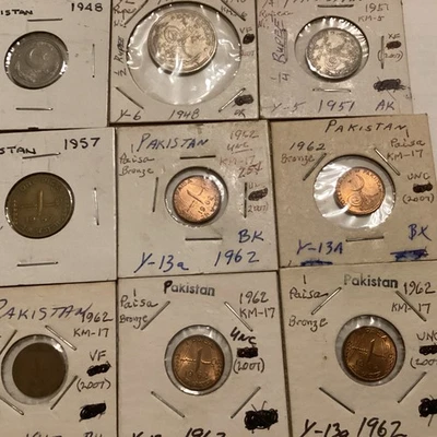 Grupo de 19 monedas Paisa 1948-76 Pakistán 1/4, 1/2 rupia 1 pieza 1,2,5,10,25,50 Foto 1 de 4