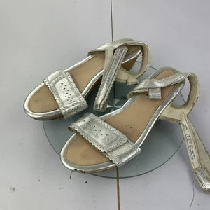 CLARKS Sandals Silver 4 F Womens Hook & Loop Harpy Myth Wedge - Picture 1 of 14