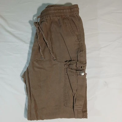 Love Tree Women’s Brown Linen Blend Cargo Jogger Pants Size M – Drawstring Waist - Image 1 of 4