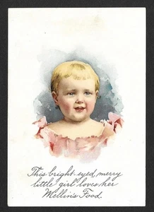 Tarjeta coleccionable victoriana - Mellin's Food - "A las niñas les encanta su comida" (8D8) - Imagen 1 de 2