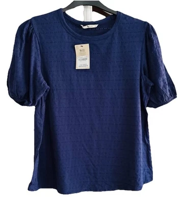 SALE TU Bnwt Size 12 Navy Blue Broiderie Anglaise Too T-shirt Puff Sleeve Cotton - Image 1 of 4