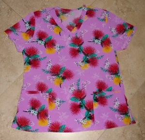 Pretty Floral Print Scrub Uniform Top Ladies L Large - Picture 1 of 2