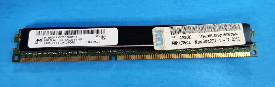 Micron 8GB 2Rx4 PC3L-10600R PC3L-1333 1.35V ECC Registered Server RAM Memory IBM - Image 1 of 1