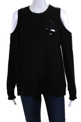 Central Park West Womens Cotton Round Neck Cold Shoulder Blouse Black Size M - Image 1 of 4
