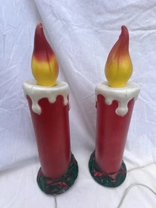 Vtg 14" Tabletop Empire Christmas Blow Mold Light Candle Holly Berries Set Of 2 - Picture 1 of 4
