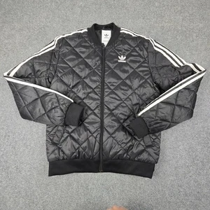 Adidas Jacket Men SMALL black quilted puffer long sleeve full zip trefoil Size S - Picture 1 of 6