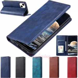 For iPhone 15 14 13 12 11 X XR SE 7 8 6s Magnetic Flip Wallet Leather Case Cover - Picture 1 of 43