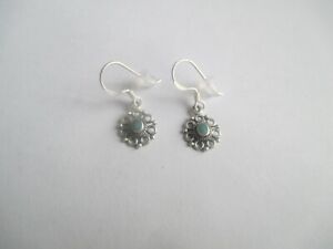 Turquoise Earrings (oval shape) STERLING SILVER..Dainty with rounds/swirls..NEW